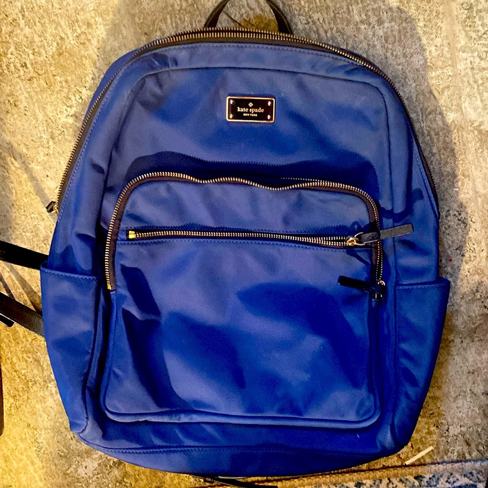 Kate Spade Wilson Road Navy Nylon Black Leather Large Bradley Backpack